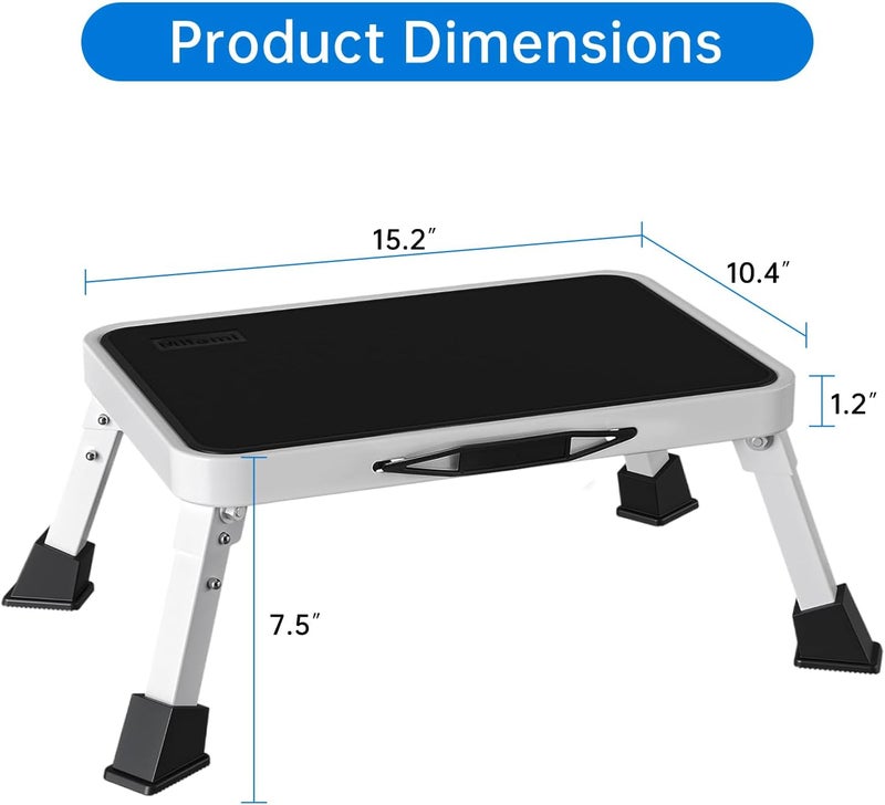 Mifami RV Step Stool Foldable 1-Step Stool Ladder Sturdy Metal Stable Step Ladder with a Non-Slip Platform Supports up to 500 lb with Non-Slip Rubber Feet, Easy to Carry (White, One-Step) - Image 2